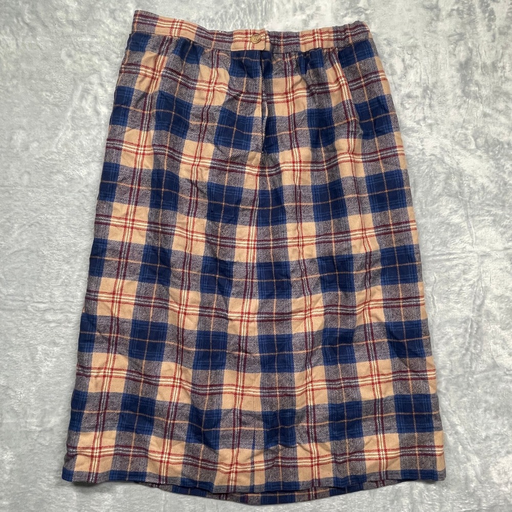 Pendleton Plaid Skirt Women 14 Blue Tan Tartan Virgin Wool Vintage Midi‎ A-Line